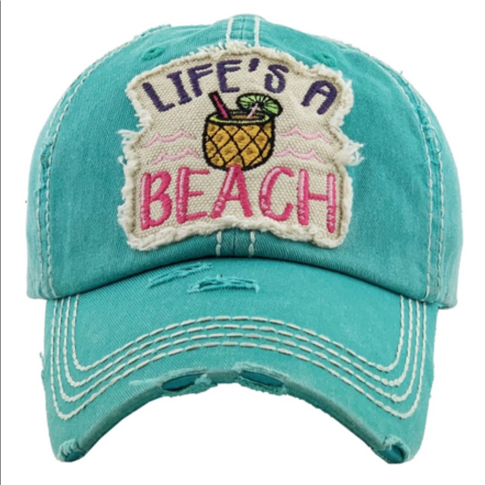 NEW TEAL LIFE'S A BEACH WASHED VINTAGE BALLCAP